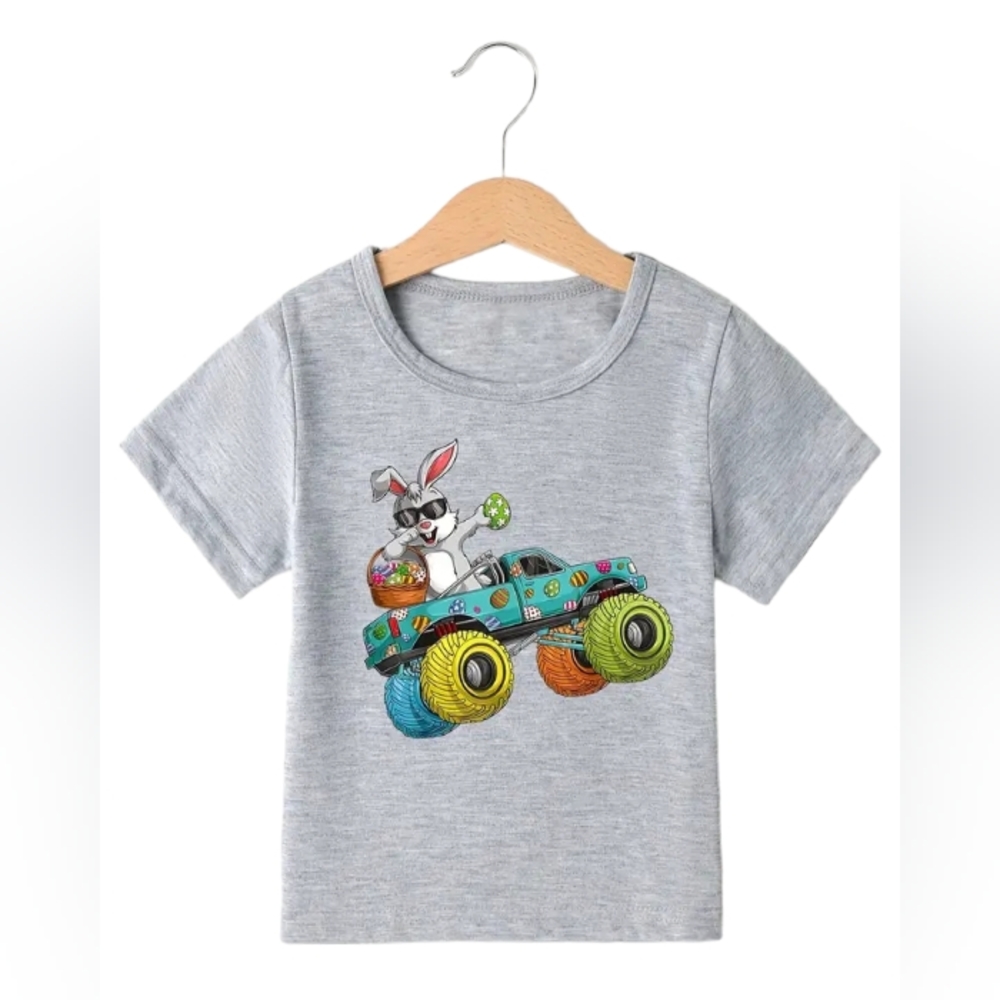 Easter Cartoon Truck & Bunny Print T-shirt Size 3/4T
